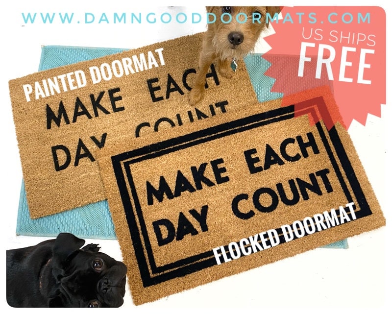 Promotional graphic for an all natural, sustainable, eco-friendly coir doormat made by Damn GoodDoormats