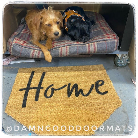 Promotional graphic for an all natural, sustainable, eco-friendly coir doormat made by Damn GoodDoormats