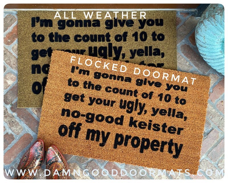 Promotional graphic for an all natural, sustainable, eco-friendly coir doormat made by Damn GoodDoormats