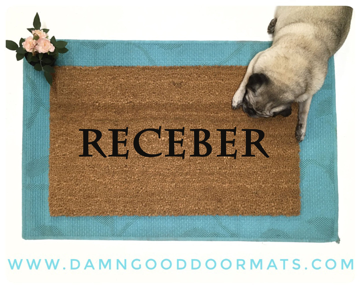 Promotional graphic for an all natural, sustainable, eco-friendly coir doormat made by Damn GoodDoormats