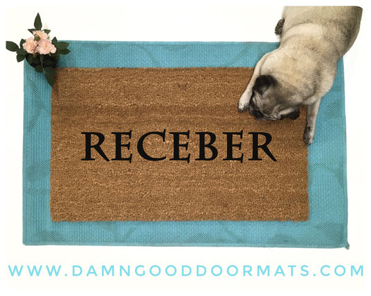 Promotional graphic for an all natural, sustainable, eco-friendly coir doormat made by Damn GoodDoormats