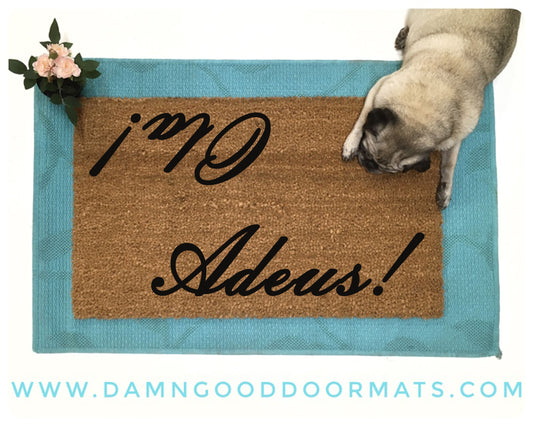 Ola! Adeus! Portuguese Hello Goodbye welcome mat doormat  coir outdoor welcome housewarming doormatt new house gift