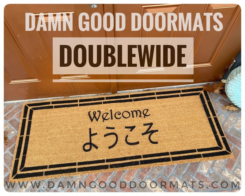 Promotional graphic for an all natural, sustainable, eco-friendly coir doormat made by Damn GoodDoormats