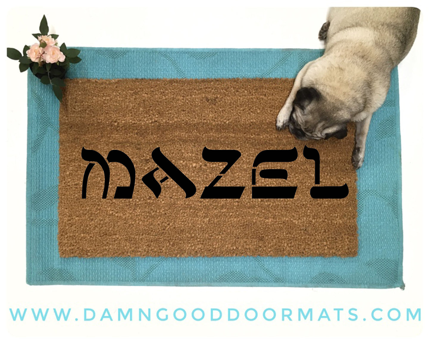 Mazel Lucky Hebrew Jewish Hanukkah gift outdoor welcome housewarming fun rug damn good doormatt