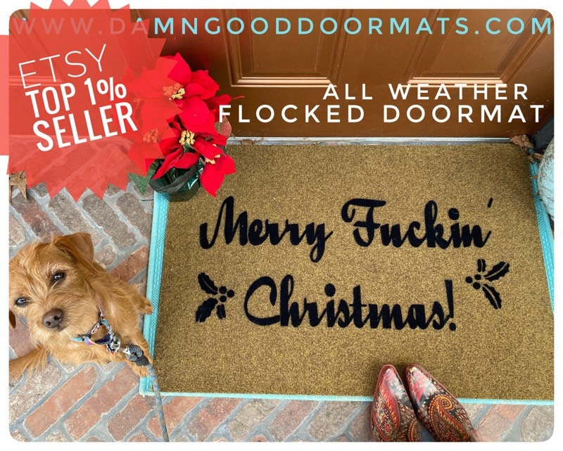 Promotional graphic for an all natural, sustainable, eco-friendly coir doormat made by Damn GoodDoormats