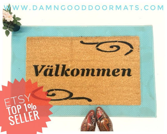 Promotional graphic for an all natural, sustainable, eco-friendly coir doormat made by Damn GoodDoormats