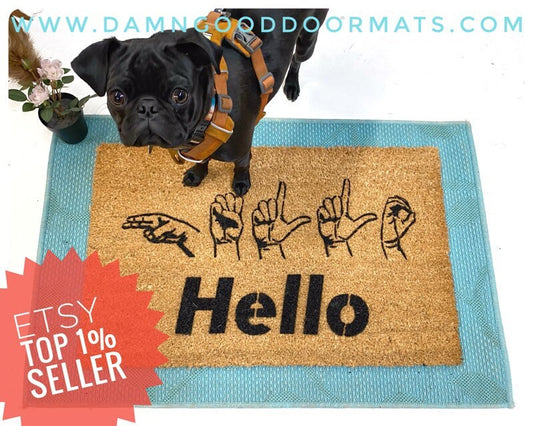 Promotional graphic for an all natural, sustainable, eco-friendly coir doormat made by Damn GoodDoormats