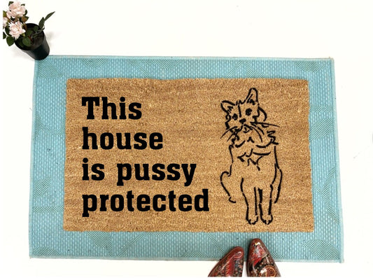 This house is Pussy Protected doormat cat lady door mat gifts for cat people doormat