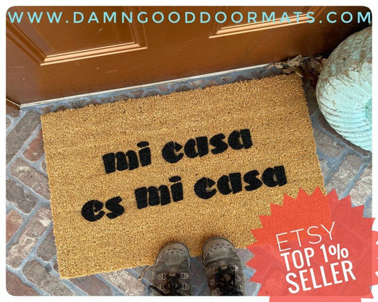 Promotional graphic for an all natural, sustainable, eco-friendly coir doormat made by Damn GoodDoormats