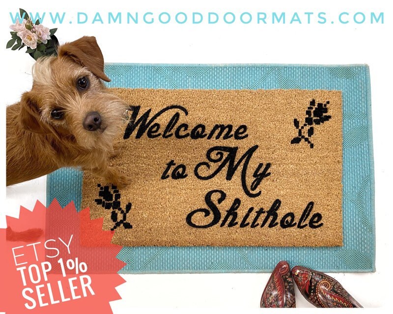 Promotional graphic for an all natural, sustainable, eco-friendly coir doormat made by Damn GoodDoormats