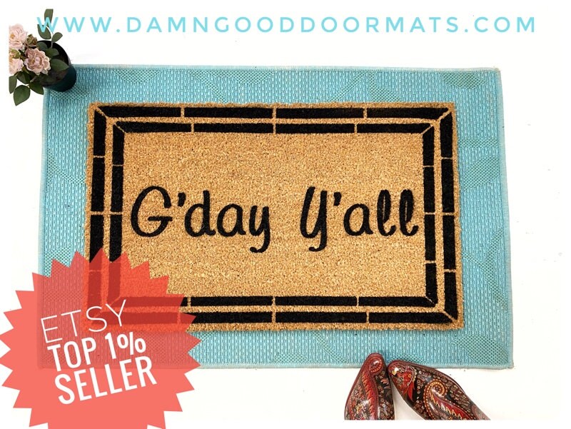 Promotional graphic for an all natural, sustainable, eco-friendly coir doormat made by Damn GoodDoormats