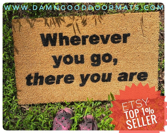 Promotional graphic for an all natural, sustainable, eco-friendly coir doormat made by Damn GoodDoormats