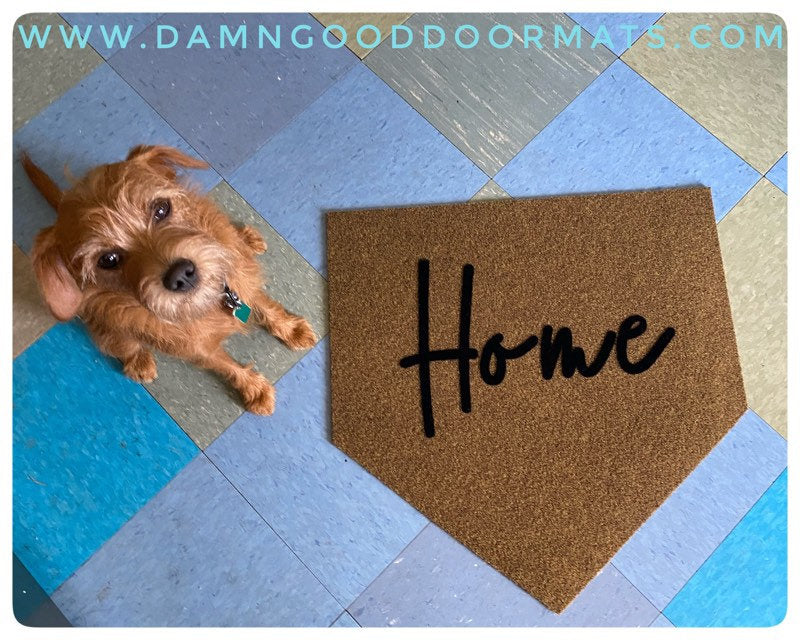 Promotional graphic for an all natural, sustainable, eco-friendly coir doormat made by Damn GoodDoormats