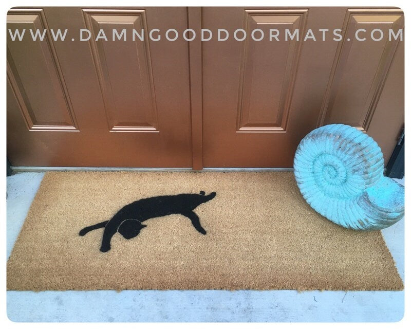 Promotional graphic for an all natural, sustainable, eco-friendly coir doormat made by Damn GoodDoormats