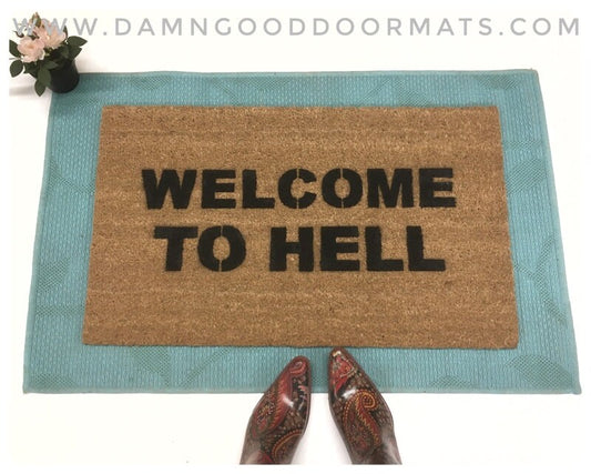 Promotional graphic for an all natural, sustainable, eco-friendly coir doormat made by Damn GoodDoormats