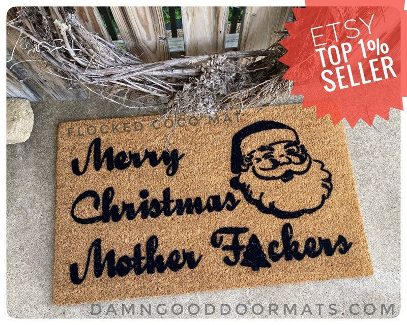 Promotional graphic for an all natural, sustainable, eco-friendly coir doormat made by Damn GoodDoormats