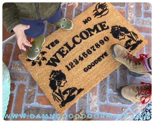 Promotional graphic for an all natural, sustainable, eco-friendly coir doormat made by Damn GoodDoormats