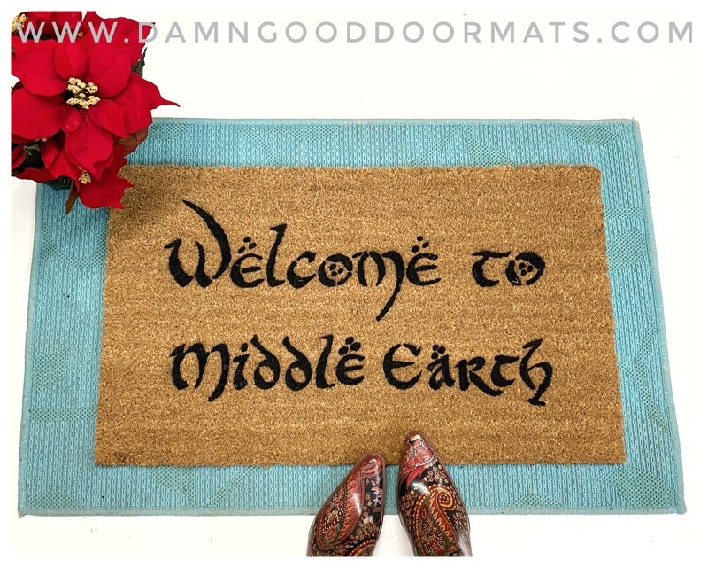 Promotional graphic for an all natural, sustainable, eco-friendly coir doormat made by Damn GoodDoormats