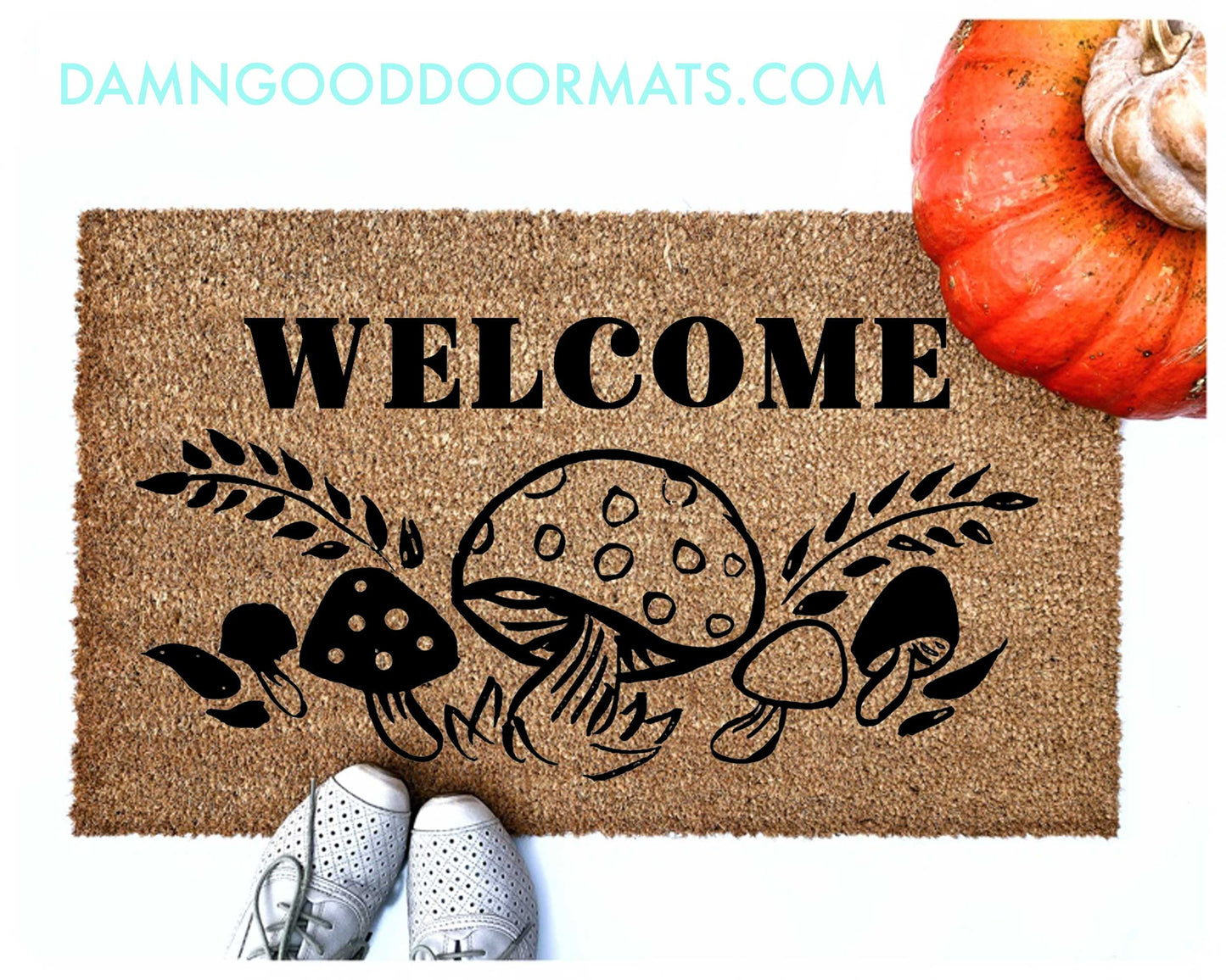 Promotional graphic for an all natural, sustainable, eco-friendly coir doormat made by Damn GoodDoormats