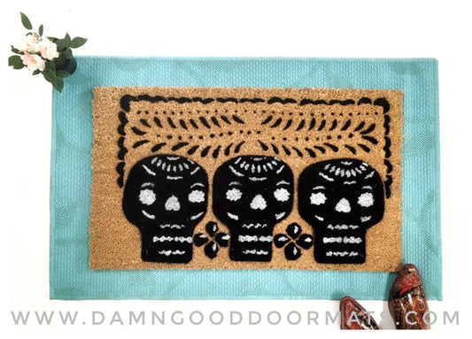 Promotional graphic for an all natural, sustainable, eco-friendly coir doormat made by Damn GoodDoormats