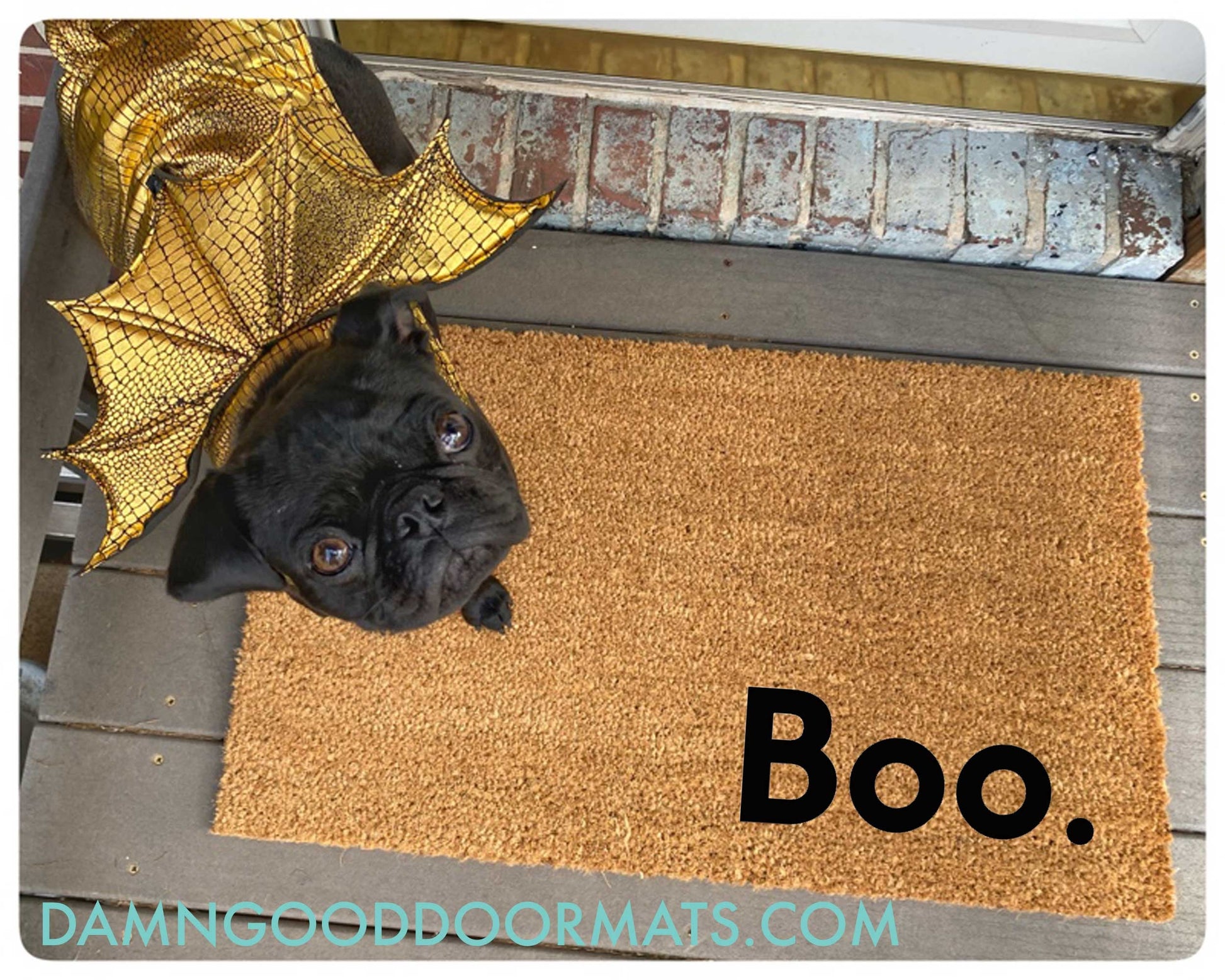 Promotional graphic for an all natural, sustainable, eco-friendly coir doormat made by Damn GoodDoormats