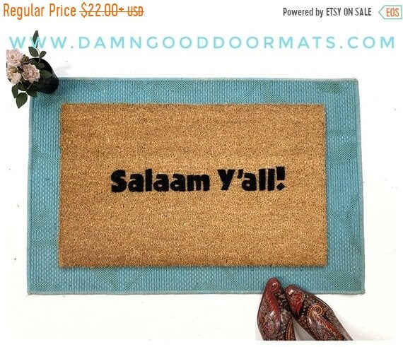 Promotional graphic for an all natural, sustainable, eco-friendly coir doormat made by Damn GoodDoormats