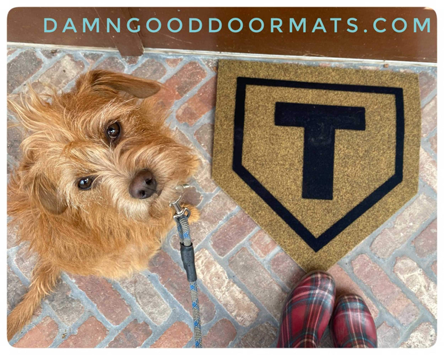 Promotional graphic for an all natural, sustainable, eco-friendly coir doormat made by Damn GoodDoormats