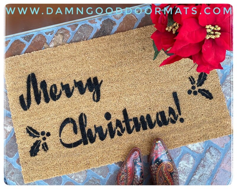 Promotional graphic for an all natural, sustainable, eco-friendly coir doormat made by Damn GoodDoormats