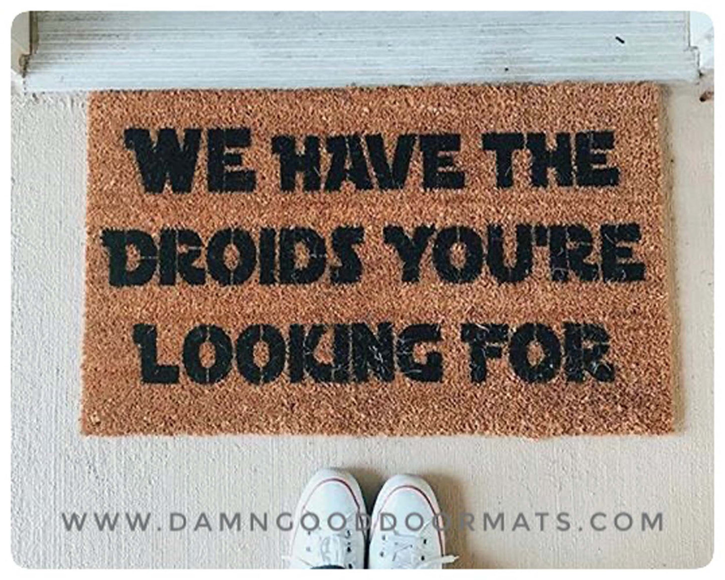 Promotional graphic for an all natural, sustainable, eco-friendly coir doormat made by Damn GoodDoormats