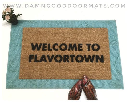 Promotional graphic for an all natural, sustainable, eco-friendly coir doormat made by Damn GoodDoormats