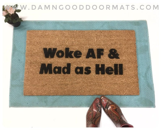 Promotional graphic for an all natural, sustainable, eco-friendly coir doormat made by Damn GoodDoormats