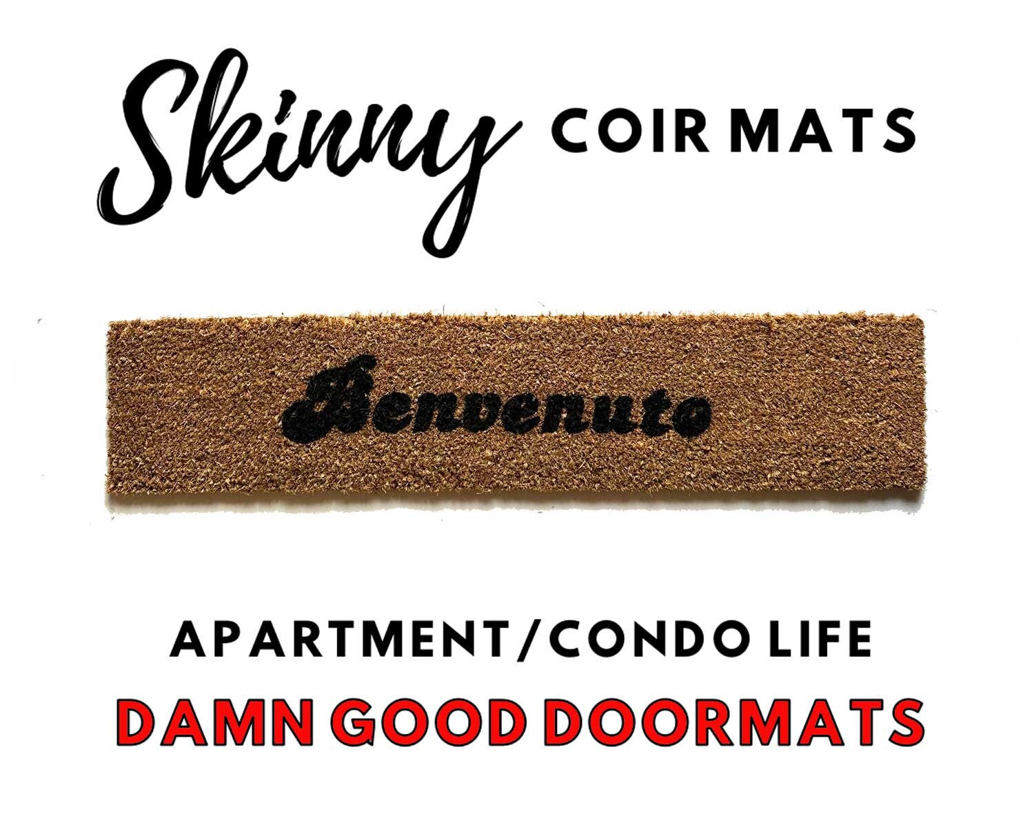 Promotional graphic for an all natural, sustainable, eco-friendly coir doormat made by Damn GoodDoormats