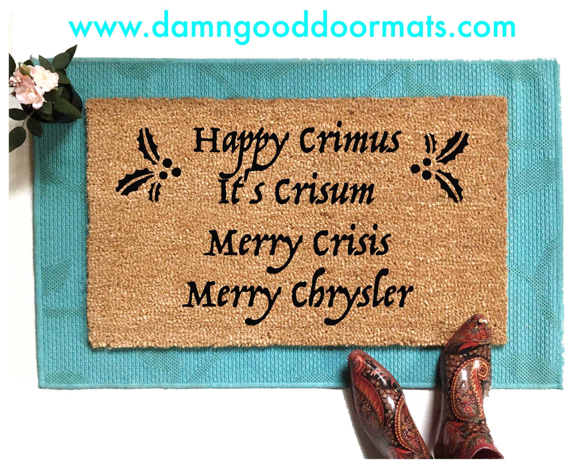 Promotional graphic for an all natural, sustainable, eco-friendly coir doormat made by Damn GoodDoormats