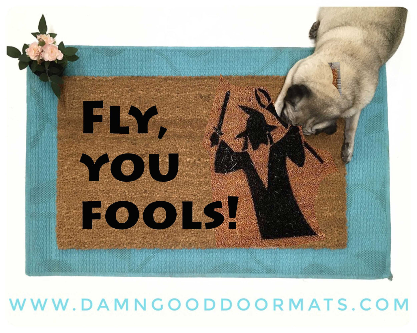 Promotional graphic for an all natural, sustainable, eco-friendly coir doormat made by Damn GoodDoormats