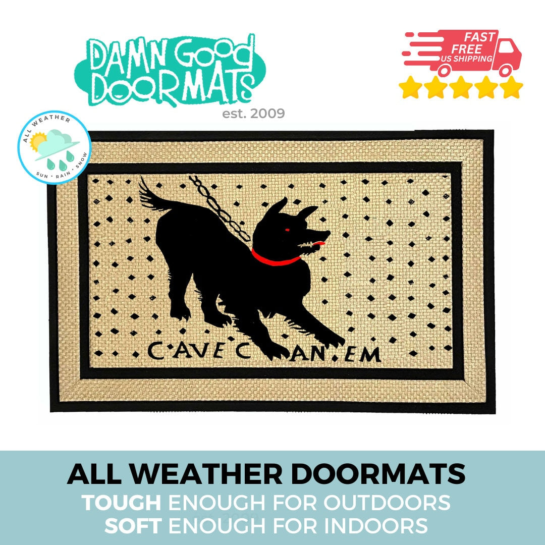 Promotional graphic for an all natural, sustainable, eco-friendly coir doormat made by Damn GoodDoormats