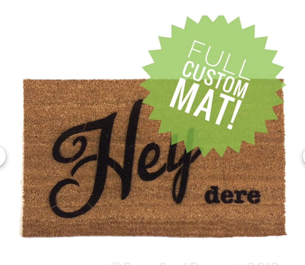 Promotional graphic for a full custom personalized all natural, sustainable, eco-friendly coir doormat made by Damn GoodDoormats