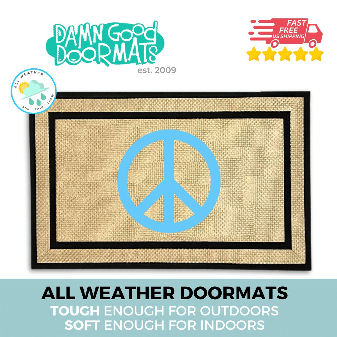 Hippy Aqua Peace sign-  doormat doormatt new house gift zen mindful mindfulness mindfull