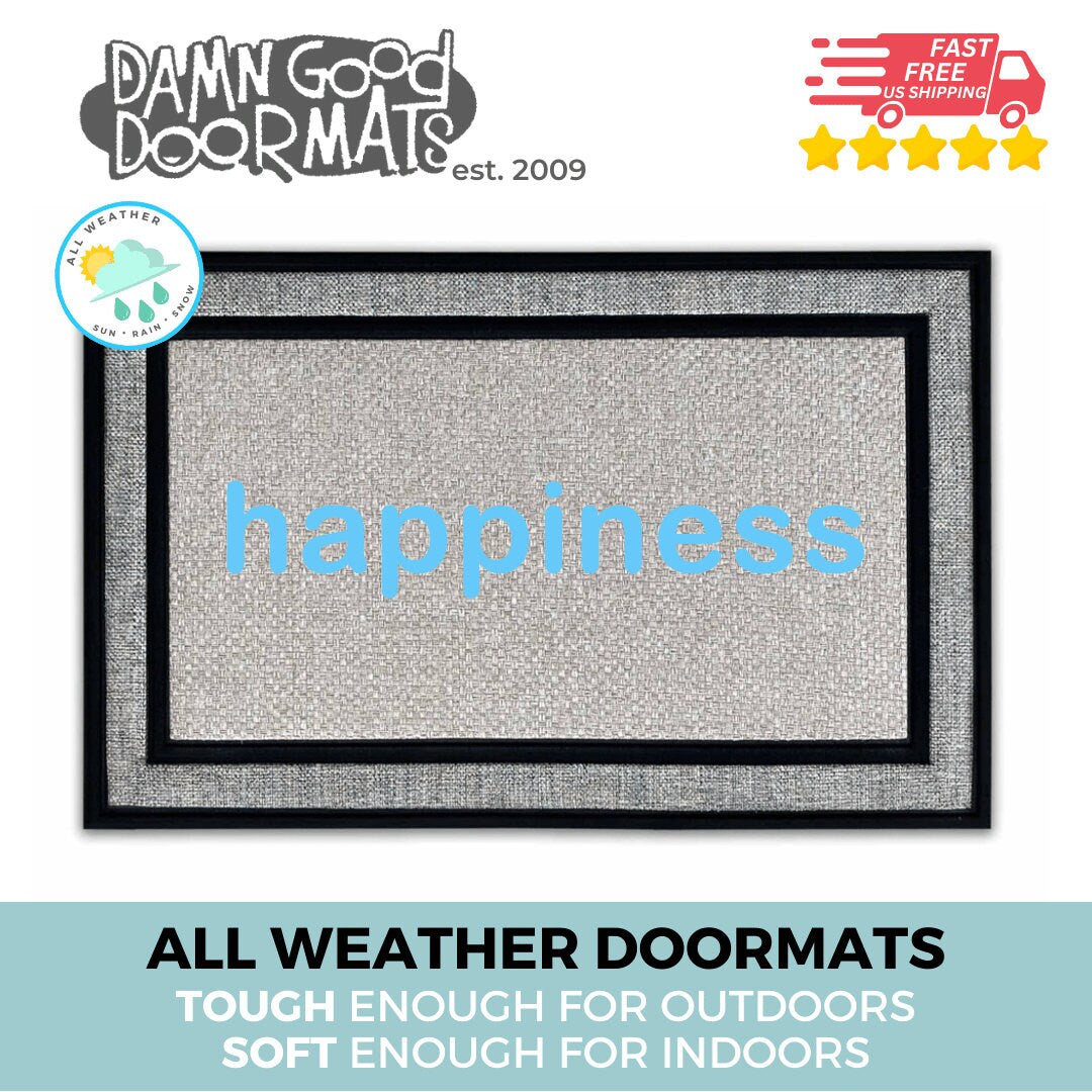 happiness doormat  meditation yoga mat mantra aqua welcome mat cute new home realtor closing new house gift