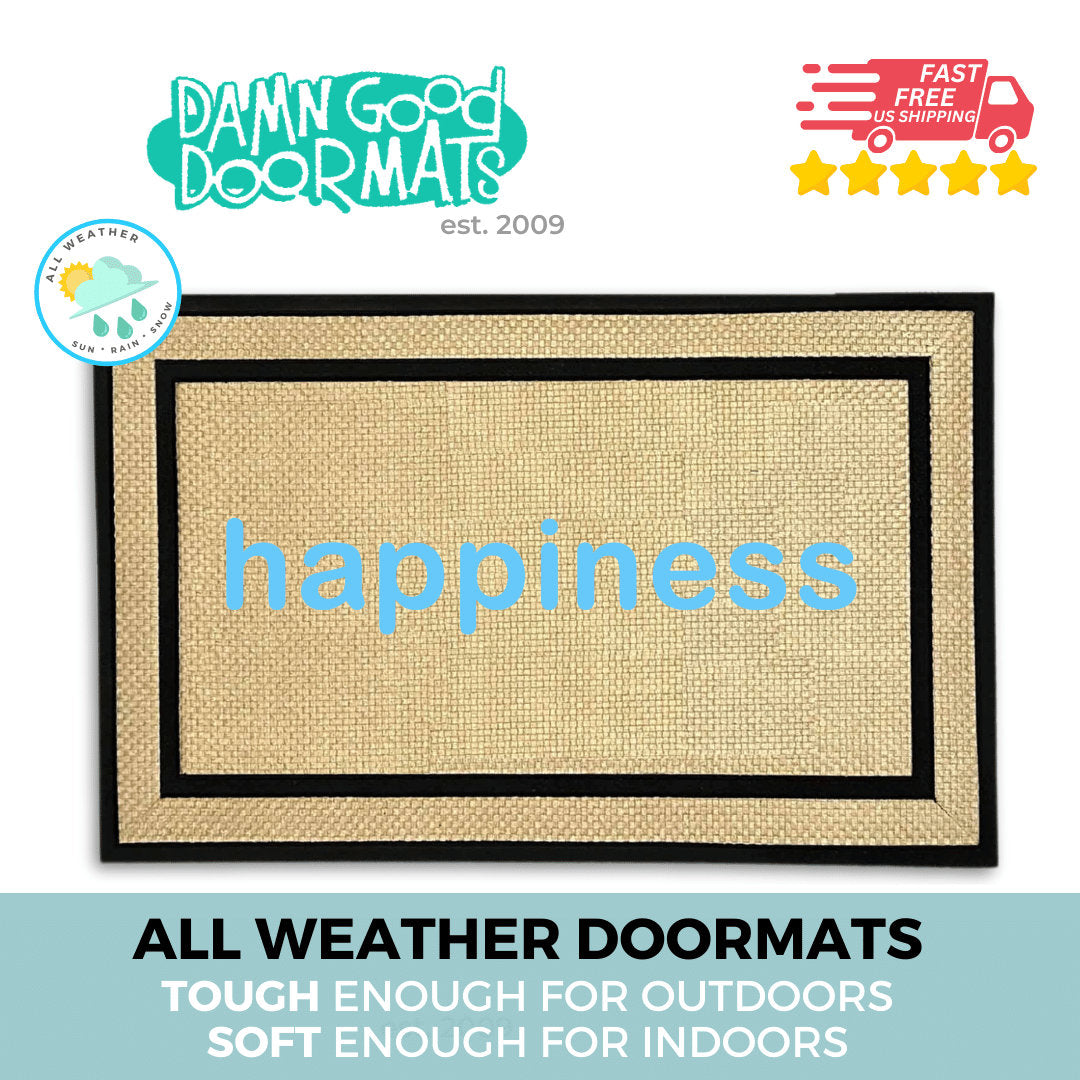 happiness doormat  meditation yoga mat mantra aqua welcome mat cute new home realtor closing new house gift