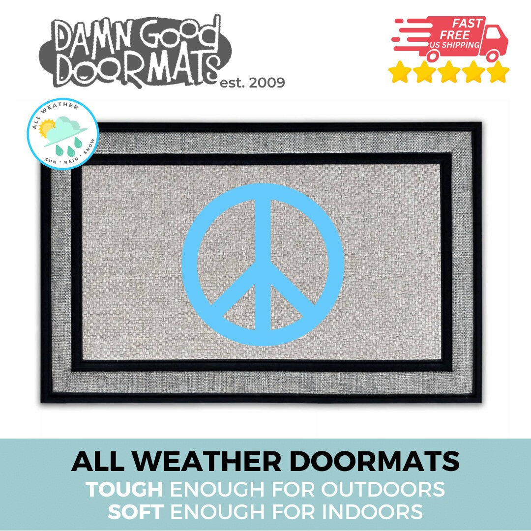 Hippy Aqua Peace sign-  doormat doormatt new house gift zen mindful mindfulness mindfull