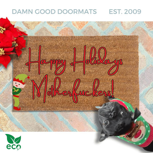 Elf Happy Holidays Motherfuckers | Christmas doormat | funny rude doormat | sarcastic gift | outdoor coir oversized door mat