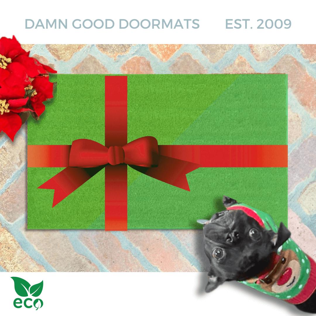 GREEN Christmas gift RED bow doormat | Holiday decor | cute gift for her | Outdoor Christmas mat | Damn Good Doormats