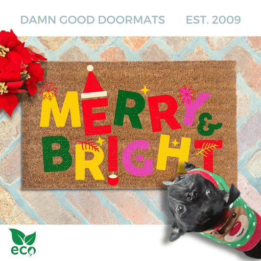 Merry and Bright doormat | Christmas doormat | cute holiday doormat | outdoor coir oversized door mat