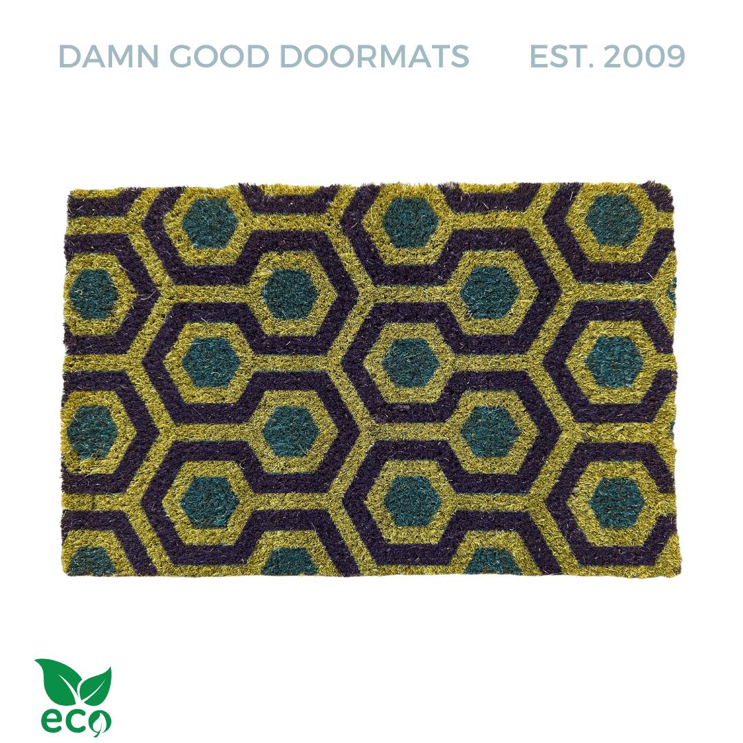 The Shining GREEN BLUE Hex pattern carpet | Boho doormat | Horror Movie Fan Gift | Damn Good Doormats