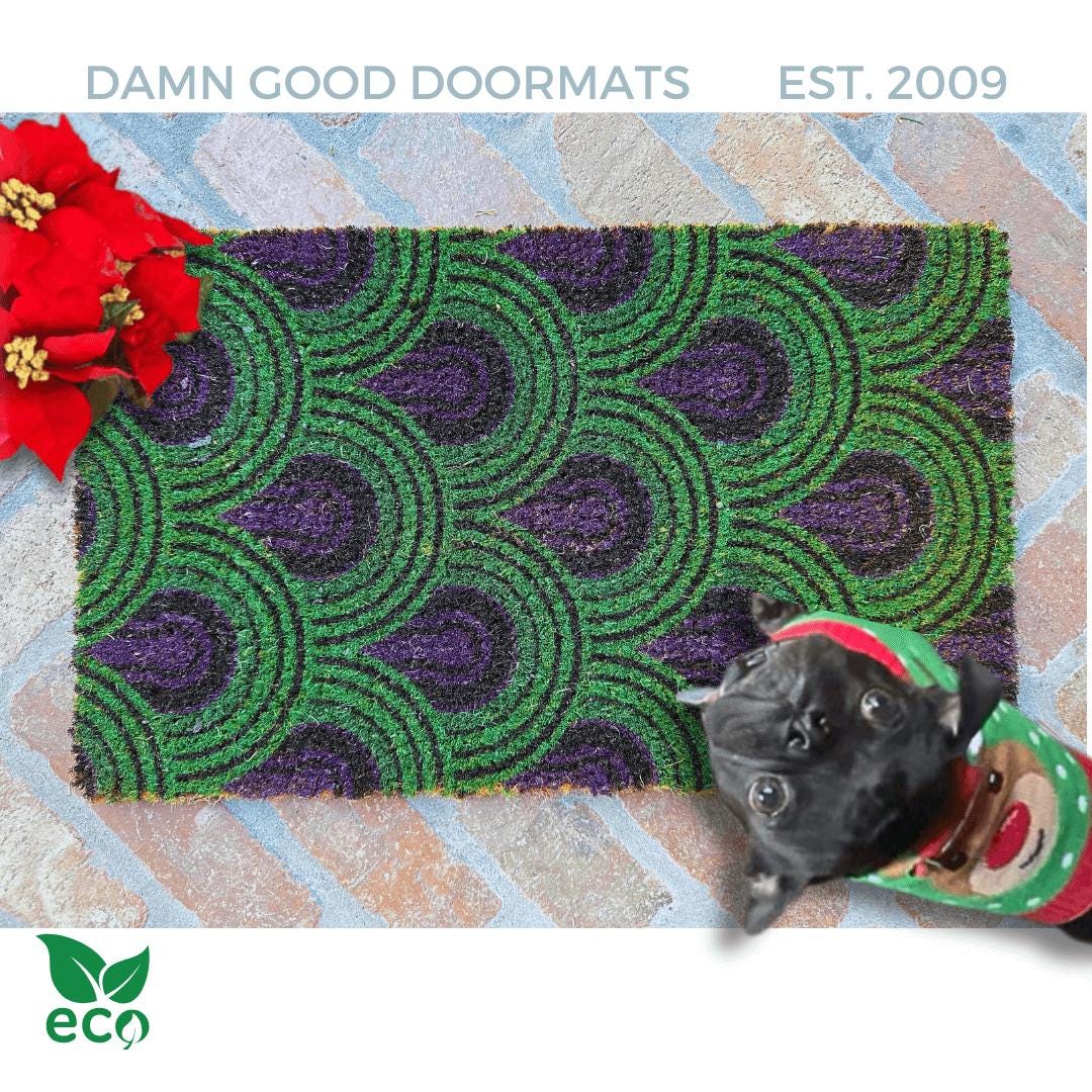 Purple Green Overlook Hotel wallpaper doormat | The SHining Film fan gift | Damn Good Doormats new house gift