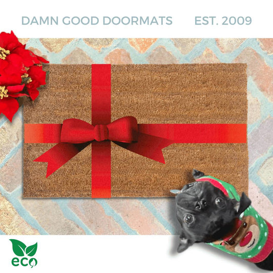 Christmas gift RED bow doormat | Holiday decor | cute gift  for her | Outdoor Christmas mat | Damn Good Doormats