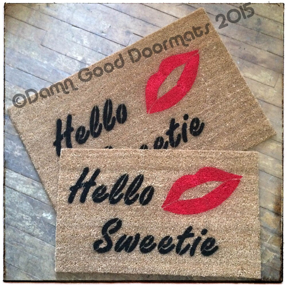 Dr Who River Song Hello Sweetie kiss nerdy doormat geekery BBC tardis the doctor Whovian wedding gift party decor porch melody pond doormatt