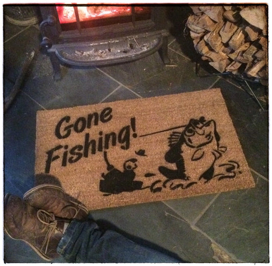 Gone fishing lake beach house decor cabin nautical style gifts for him fisherman funny doormat