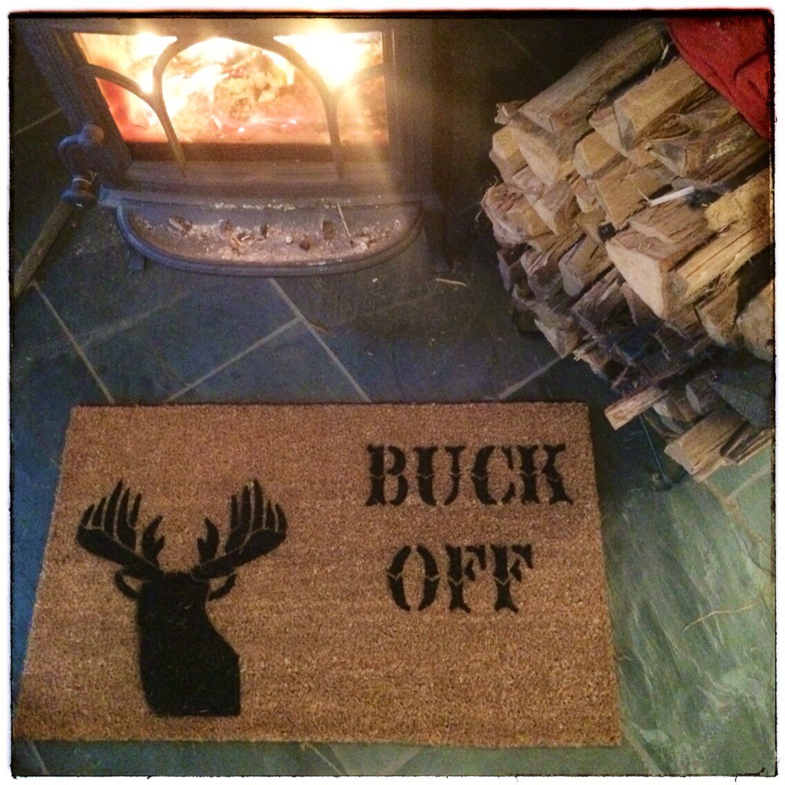 BUCK OFF Deer head door mat silhouette funny farmhouse country style lodge rack  doormat gift for dad doormatt new house gift ()